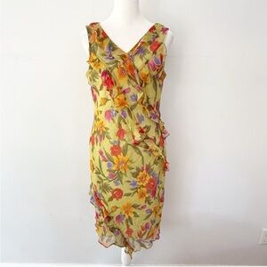 Vintage Women Y2K Silk Sheer Floral Ruffle Dress 4 Bloomcore Femme Garden Fairy